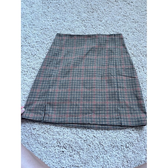John Galt Dresses & Skirts - Plaid Mini Skirt Preppy John Galt Brandy Melville Brown Check High Waisted Slit
